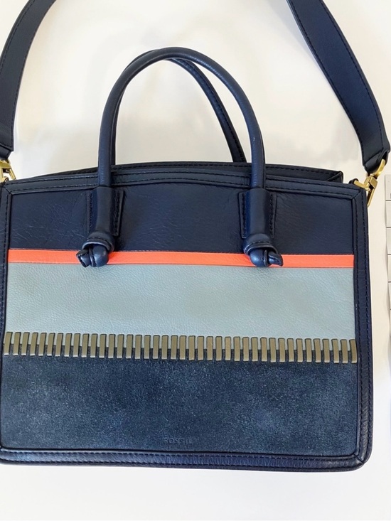 Fossil Handbags - Fossil Navy Blue Multi-Panel Leather Shoulder Bag